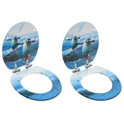 Lot de deux si&egrave;ges abattants WC avec couvercles fermeture en douceur MDF pingouins 02_0002983