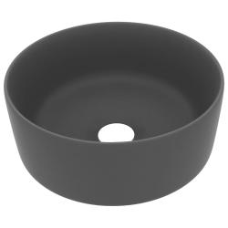 Lavabo vasque salle de bain rond de luxe 40x15 cm c&eacute;ramique gris fonc&eacute; mat 02_0002758