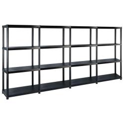 &Eacute;tag&egrave;re de rangement biblioth&egrave;que &agrave; 4 niveaux 130 cm plastique noir 02_0000647