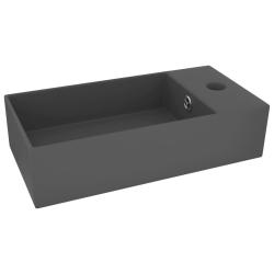 Lavabo salle de bain avec trop-plein rectangle 48 x 25 cm c&eacute;ramique gris fonc&eacute; 02_0002736