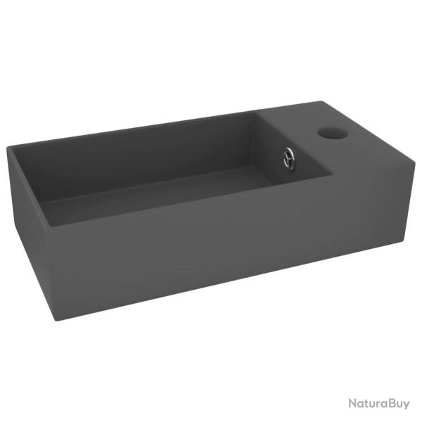 Lavabo salle de bain avec trop-plein rectangle 48 x 25 cm c�ramique gris fonc� 02_0002736