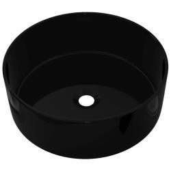 Lavabo rond 40x15 cm vasque &eacute;vier salle de bain toilette c&eacute;ramique noir 02_0002541