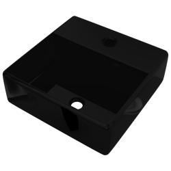 Vasque rectangulaire &agrave; trou 38 x 30 cm pour salle de bain en c&eacute;ramique noir 02_0002516