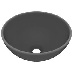 Lavabo rond de luxe de salle diam&egrave;tre 32,5 cm c&eacute;ramique gris fonc&eacute; mat 02_0002714