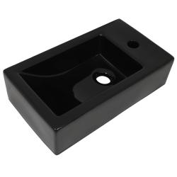 Vasque avec trou de robinet 46 x 25,5 cm lavabo toilette c&eacute;ramique noir 02_0002542