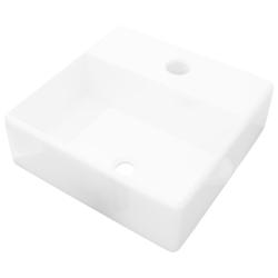 Lavabo carr&eacute; &agrave; trou robinet c&eacute;ramique blanc toilette lave-mains vasque 38 x 30 cm c&eacute;ramique blanc 0