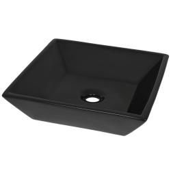 Lavabo salle de bain carr&eacute; 41,5 x 41,5 cm c&eacute;ramique noir 02_0002543