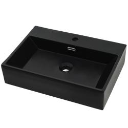 Vasque avec trou de robinet en c&eacute;ramique 76 x 42,5 cm noir 02_0002547