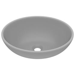 Lavabo vasque salle de bain ovale de luxe 40x33 cm c&eacute;ramique gris clair mat 02_0002669