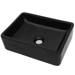 Lavabo c&eacute;ramique vasque salle de bain toilette rectangulaire 41 x 30 x 12 cm noir 02_0002538