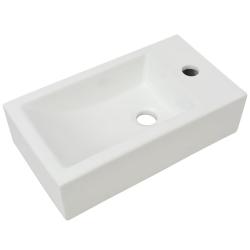 Vasque lavabo salle de bain + trou de robinet 46 x 25,5 cm c&eacute;ramique blanc 02_0002530