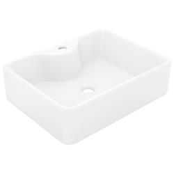 Vasque carr&eacute; &agrave; trou pour robinet c&eacute;ramique 48 x 37 cm pour salle de bain blanc 02_0002511