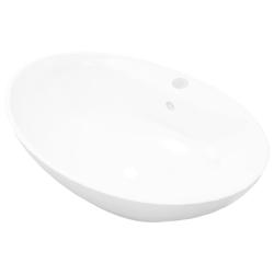 Lavabo vasque salle de bain ovale 58,5 cm avec trou de robinet c&eacute;ramique blanc 02_0002482