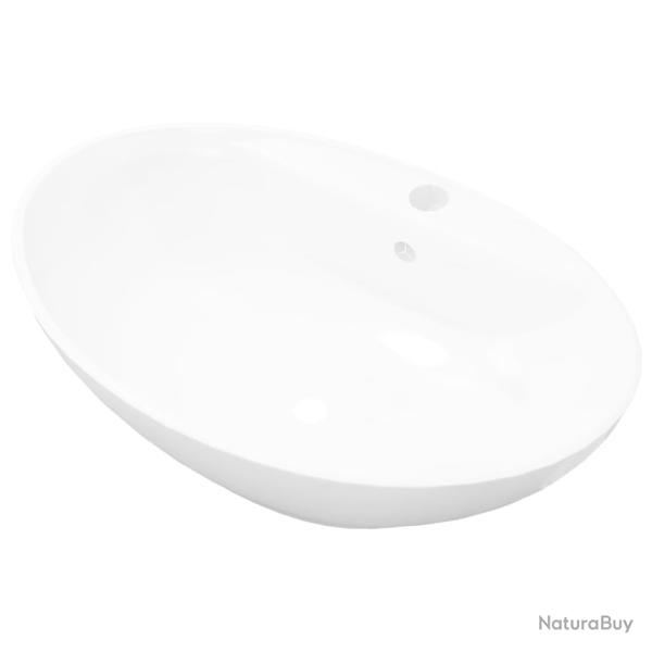Lavabo vasque salle de bain ovale 58,5 cm avec trou de robinet c�ramique blanc 02_0002482