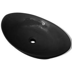 Lavabo salle de bain ovale avec trop plein 59 cm c&eacute;ramique noir 02_0002484