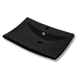 Lavabo vasque rectangulaire en c&eacute;ramique noir de luxe avec trop-plein et trou 60 x 44 cm c&eacute;ramique