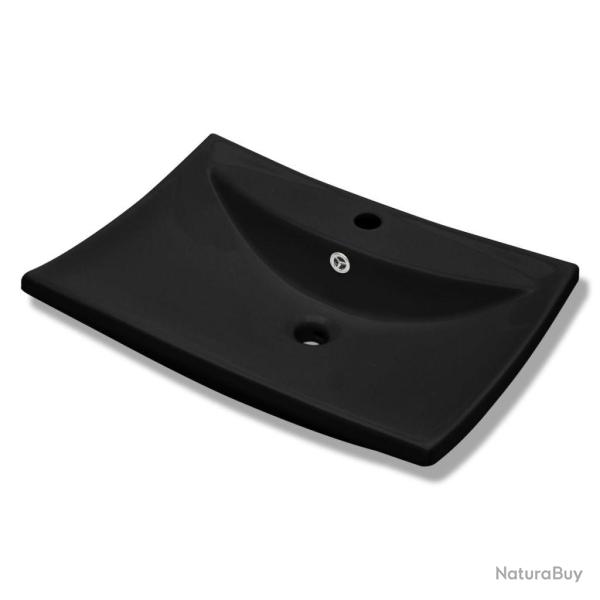 Lavabo vasque rectangulaire en c�ramique noir de luxe avec trop-plein et trou 60 x 44 cm c�ramique