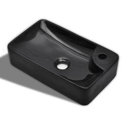 Vasque &agrave; trou pour robinet pour salle de bain lavabo 44 x 25 cm c&eacute;ramique noir 02_0002510