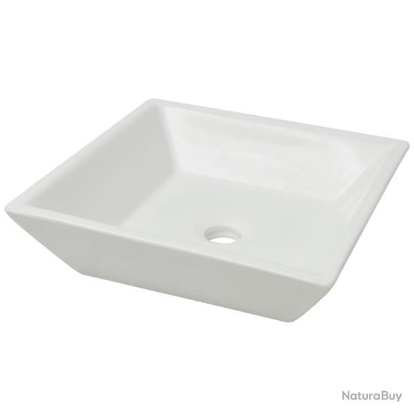 Lavabo carr�e c�ramique 41,5 cm vasque � poser salle bain blanc 02_0002531