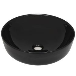 Lavabo rond diam&egrave;tre 41,5 cm vasque salle de bain toilette c&eacute;ramique noir 02_0002536