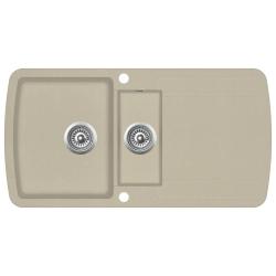&Eacute;vier de cuisine double lavabo 96 x 50 cm granit beige 02_0002339