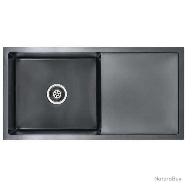 �vier de cuisine fait main avec cr�pine noir acier inoxydable 02_0002371