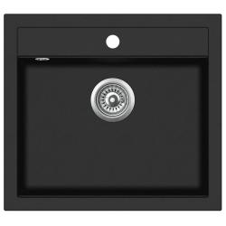 &Eacute;vier de cuisine en granit bac unique 56,5 x 51 cm noir 02_0002323