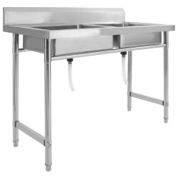 &Eacute;vier de cuisine professionnel &agrave; lavabo double 120 x 60 cm acier inoxydable 02_0002332