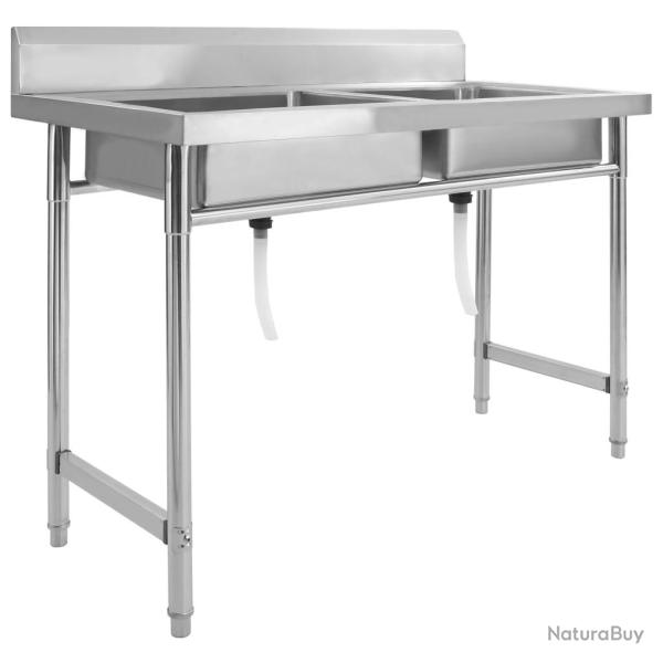 �vier de cuisine professionnel � lavabo double 120 x 60 cm acier inoxydable 02_0002332