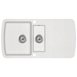 &Eacute;vier de cuisine double 96 x 50 cm lavabo granit blanc 02_0002340