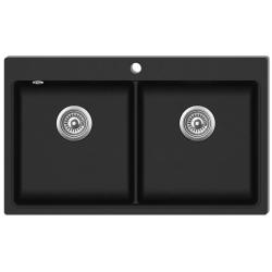 &Eacute;vier de cuisine encastrable &agrave; 2 bacs 86 x 51 cm granite noir 02_0002310