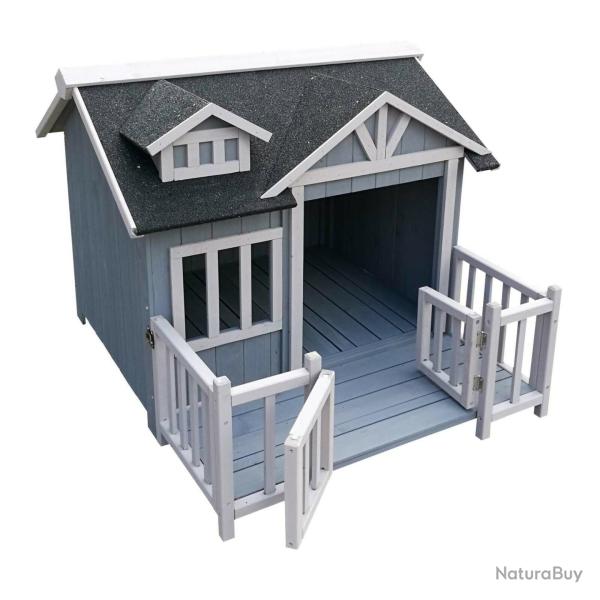 Niche de chien en gris maison de luxe XL bois balcon jardin terrasse chien 16_0002660