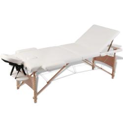 Table pliable de massage 3 zones avec cadre en bois cr&egrave;me 02_0001885