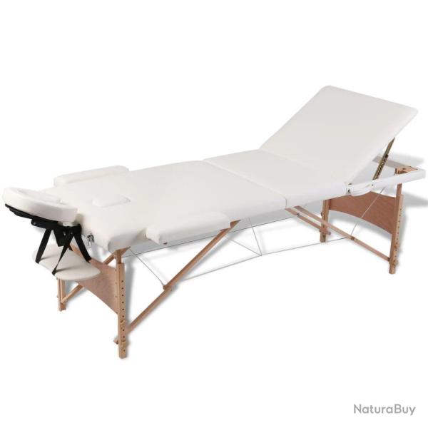 Table pliable de massage 3 zones avec cadre en bois cr�me 02_0001885