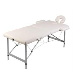 Table pliable de massage blanc 2 zones cadre en inox cr&egrave;me 02_0001875