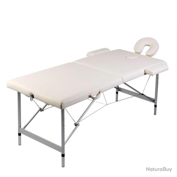 Table pliable de massage blanc 2 zones cadre en inox cr�me 02_0001875