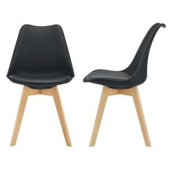 Lot de 2 chaises si&egrave;ge de salle &agrave; manger cuisine plastique synth&eacute;tique h&ecirc;tre 81 cm noir 03_0002772