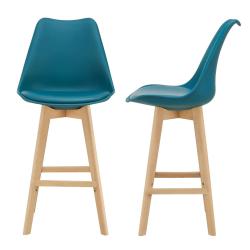 Lot de 2 tabourets de bar si&egrave;ge rembourr&eacute; plastique synth&eacute;tique h&ecirc;tre 105 cm turquoise 03_0002783