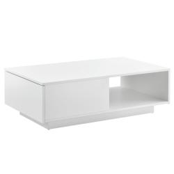 Table basse de salon avec tiroir et compartiment de rangement 95 x 55 cm 15 mm blanc brillant 03_00