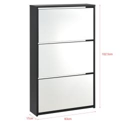 &Eacute;tag&egrave;re &agrave; chaussures design meuble de rangement 3 compartiments stockage pour 9 paires fa&ccedil;ade miroi