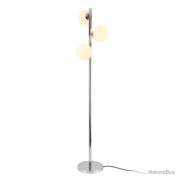Lampadaire Lampe � Pied Lampe sur Pied M�tal et Verre 3 x E14 154 cm Chrome et Blanc 03_0002438
