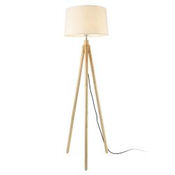 Lampadaire lampe &agrave; pied avec abat-jour bois m&eacute;tal tissu effet bois et blanc 153 cm 03_0002432