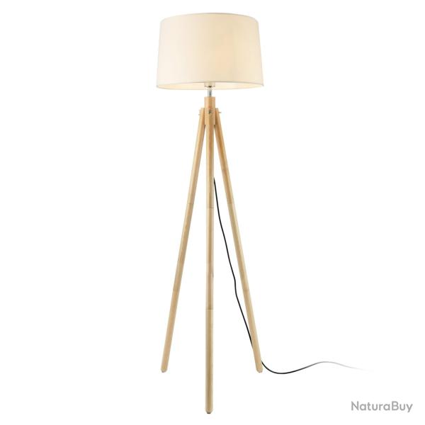 Lampadaire lampe � pied avec abat-jour bois m�tal tissu effet bois et blanc 153 cm 03_0002432