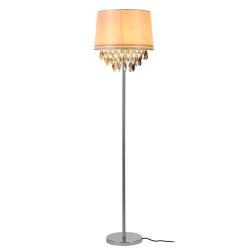 Lampadaire lampe sur pied m&eacute;tal poli tissu chrome 161 cm blanc 03_0002457