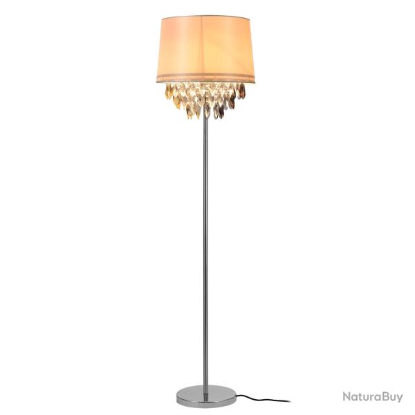 Lampadaire lampe sur pied m�tal poli tissu chrome 161 cm blanc 03_0002457