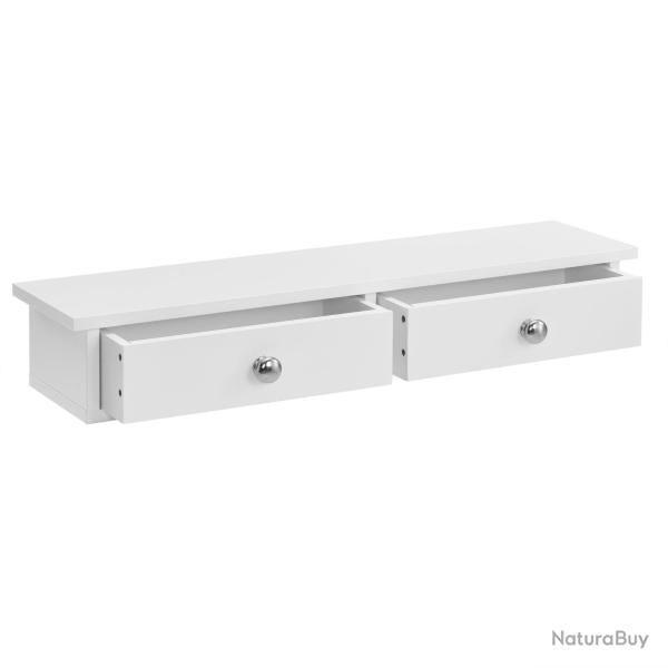 �tag�re murale 2 tiroirs meuble de rangement � cl�s porte-cl�s MDF laqu� blanc 10 x 60 x 15 cm 03_0
