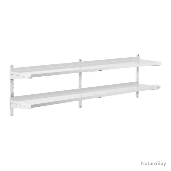�tag�re murale professionnel acier inoxydable - 2 tablettes - 40 x 200 cm 14_0001557