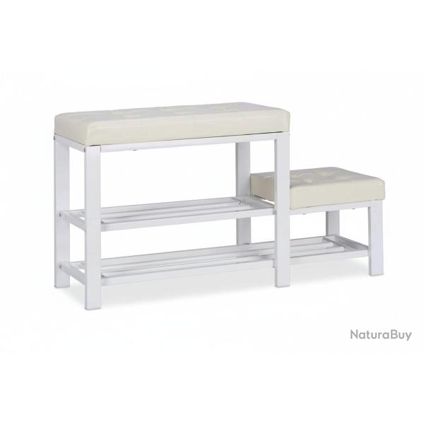 Banc d'entr�e meuble chaussure banquette tabouret 90,5 cm blanc 13_0000352_2