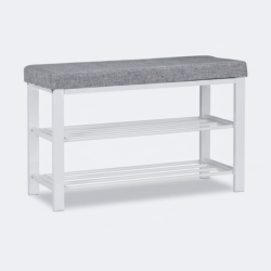 Banc banquette range chaussures coussin rembourr&eacute; tissu &eacute;tag&egrave;re &agrave; chaussures 2 niveaux m&eacute;tal gris 1