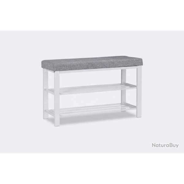 Banc banquette range chaussures coussin rembourr� tissu �tag�re � chaussures 2 niveaux m�tal gris 1